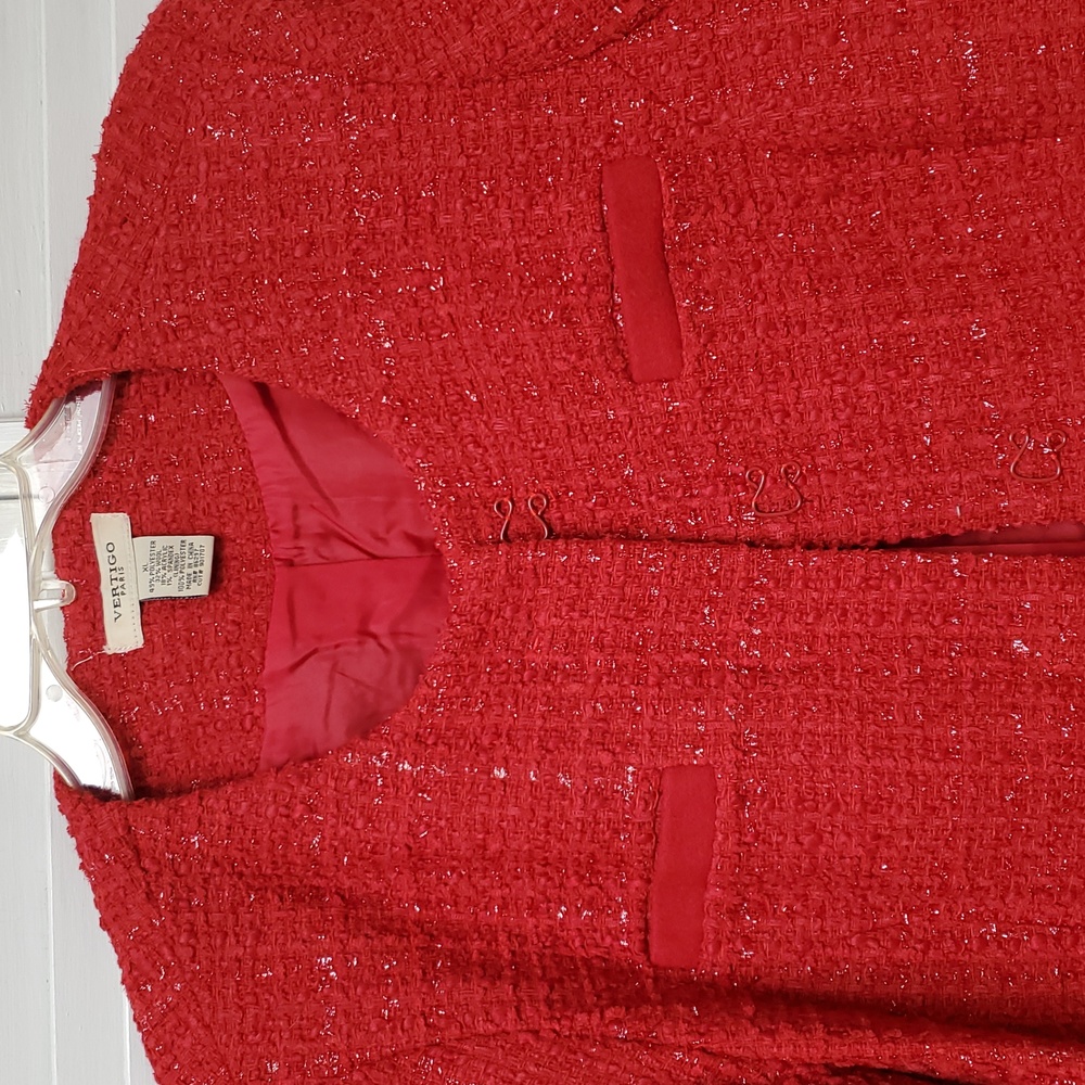 Vertigo Paris Red Tweed Fringe Dress Coat Size XL - Picture 10 of 11
